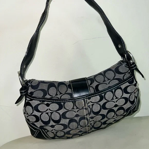 Coach Signature Black/Gray Flap Hobo Shoulder Bag - Picture 4 of 4